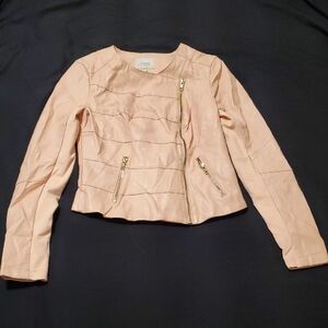 Guess Blush Faux Leather Jacket with Gold Zippers